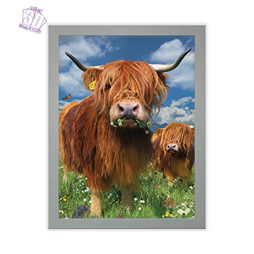 3D LiveLife Lenticular Cuadros Decoración - Vaca escocesa de Deluxebase. Poster 3D sin marco de vacas. Obra de arte original con licencia del reconocido artista, David Penfound
