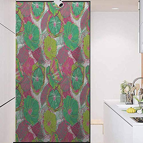 3D sin pegamento estático decoración de ventana película de vidrio, flor tropical caribeña en tonos exóticos jacinto hippie, película de tinte para ventana de hogar, control de calor, 45 x 89 cm