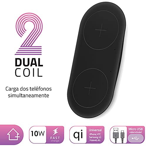 4-Ok Cargador Inalambrico Doble Qi. Carga Inalambrica sin Cable Wireless. Compatible con iPhone, Samsung, Xaiomi. Base de Carga Rapida. Diseño Ultrafino. Maxima Seguridad. Negro