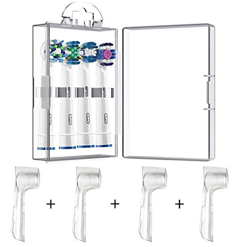 4 Paquetes de Funda Protectora higiénica + 1 Estuche de Almacenamiento de Cabezales de Cepillo de Dientes eléctrico Compatible con Oral B Cabezales de Cepillo de Dientes