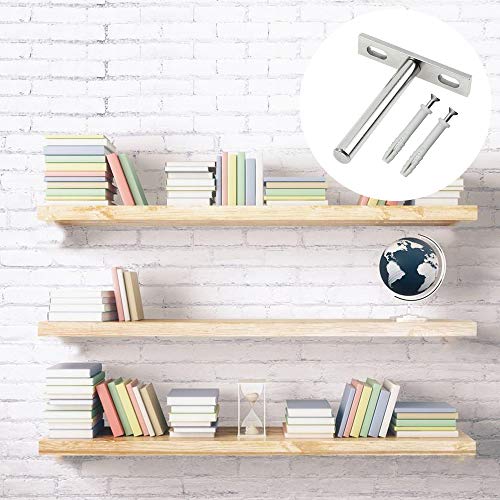 4 Pcs Soportes de Estantería Flotante Invisible 79mm Tipo T Escondido de Metal Oculto con Tornillos Autorroscantes y Tapón de Goma Blanco para Soporte de Tablón de Pared Oculto