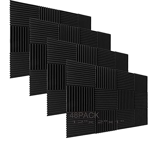 48 paneles de pared para absorción de sonido; espuma de insonorización para estudio de 2,54 x 30,48 x 30,48 cm