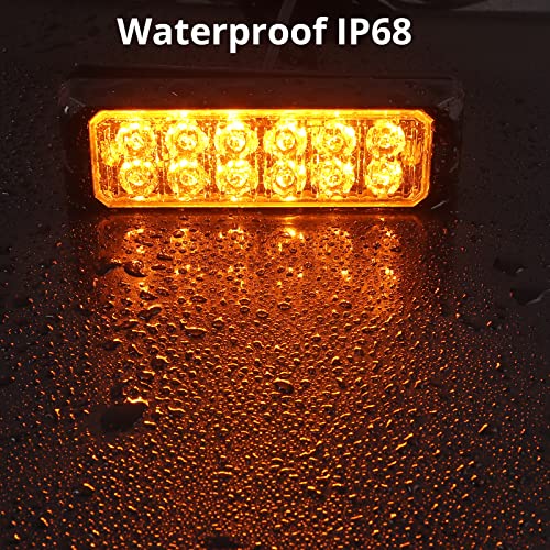 4PCS 12LEDs Luces Estroboscópicas Intermitente de Ámbar Luces,Clasificación de impermeabilidad IP68,Estroboscopica de Advertencia de Luces Emergencia para el Vehículo,Camión