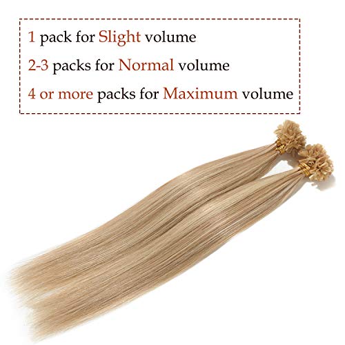 50cm - Silk-co Extensiones de Queratina de Pelo Natural 0.5g *100 Mechas U Tip Keratina Hair Extensions Remy Human Hair - 18P613# Rubio Ceniza y Rubia Dorado