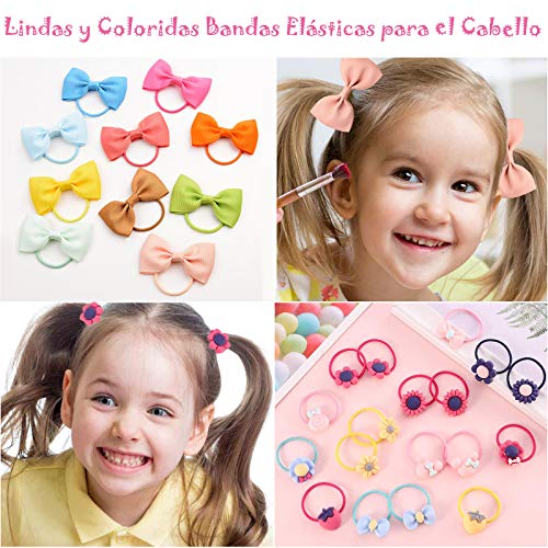 60 Piezas Gomas de Pelo Niña, VEGCOO Lazos Pelo Cintas para el Pelo Banda Elástica de Color Mixto,Accesorios para el Cabello para Bebé Niña (B)