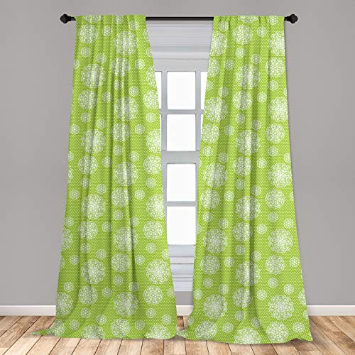 ABAKUHAUS Diente de león Juego de 2 Paños Cortinas, Botanical en Lunares, Tratamiento de Ventana para Habitación y Dormitorio, 150 cm x 225 cm, Manzana Verde y Blanco