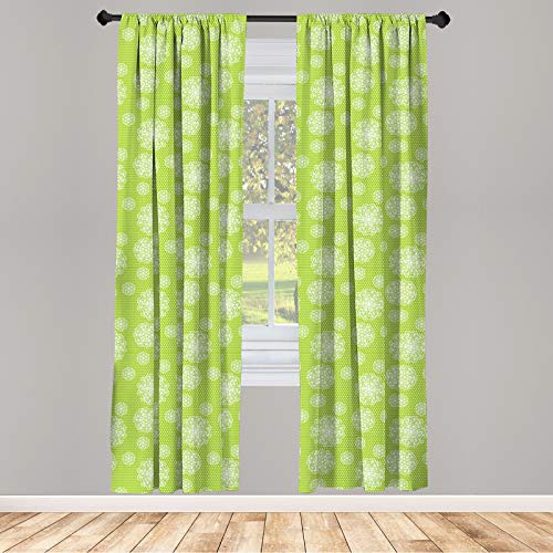 ABAKUHAUS Diente de león Juego de 2 Paños Cortinas, Botanical en Lunares, Tratamiento de Ventana para Habitación y Dormitorio, 150 cm x 225 cm, Manzana Verde y Blanco