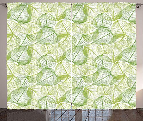 ABAKUHAUS Hojas Cortinas, Botanical Abstract Motifs, Sala de Estar Dormitorio Cortinas Ventana Set de Dos Paños, 280 x 225 cm, Cal Verde Manzana Verde