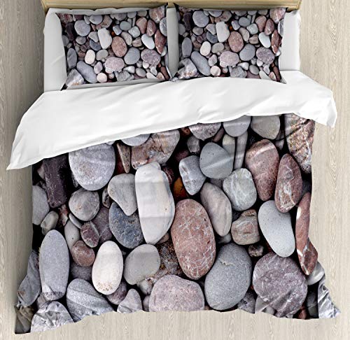 ABAKUHAUS Rock Funda Nórdica, Elementos de mar Pila de Piedras, Decorativo 3 Piezas con 2 Fundas de Almohada, 230 x 220 cm - 70 x 50 cm, Multicolor