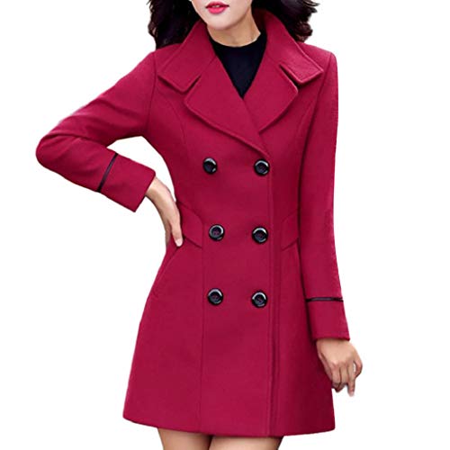 Abrigos Mujer Invierno Rebajas SHOBDW Liquidación Venta Elegante Cardigan Mujer Manga Larga Color Sólido Abrigo Parker Mujer Solapa Chaqueta Mujer Tallas Grandes Baratos(Rojo,XL)