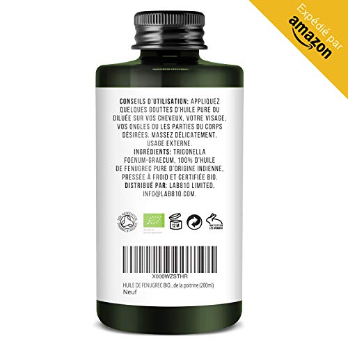 ACEITE BIO DE FENOGRECO 100% Puro y Natural, Prensado en Frío y Extra Virgen. Ayuda a aumentar el busto (200ml)