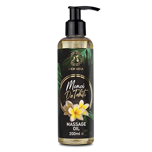 Aceite de Masaje Monoi de Tahiti 200ml - Aceite Corporal Relajante con Extracto de Gardenia Tahitensis - Semilla de Uva - Jojoba - Almendra - Melocotón y de Coco - Aceite de Masajes para Parejas