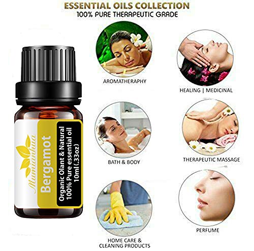 Aceite esencial bergamota ecologico para piel, aceites esenciales bio bergamota para difusor Aceite fragancia bergamota grado terapéutico Mumianhua 10ml aceite esencial afrutado para humidificador