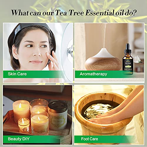 Aceite esencial de árbol de té 100% orgánico puro y sin diluir, uñas faciales, cabello y difusor, tratamiento para el acné (120ml)