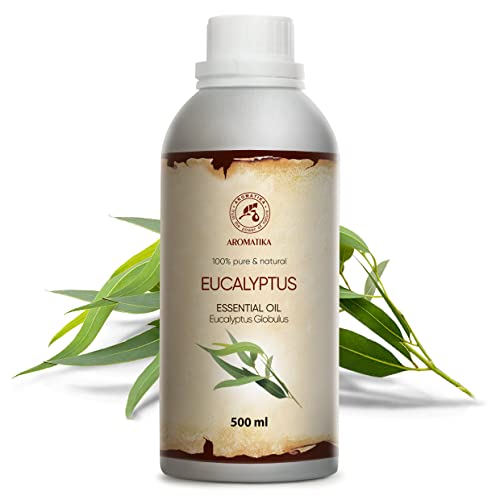Aceite Esencial de Eucalipto 500ml - Eucaliptus Globulus - Aceites Esenciales de Aromaterapia - Aceite de Eucalipto 100% Puro para - Inhalación - Difusores y Velas Caseras - Sauna - Baño de Vapor