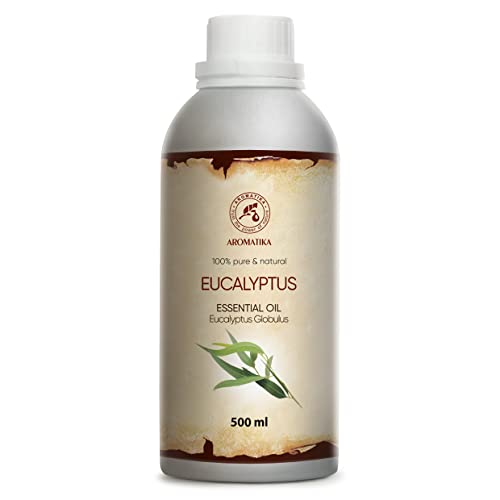 Aceite Esencial de Eucalipto 500ml - Eucaliptus Globulus - Aceites Esenciales de Aromaterapia - Aceite de Eucalipto 100% Puro para - Inhalación - Difusores y Velas Caseras - Sauna - Baño de Vapor