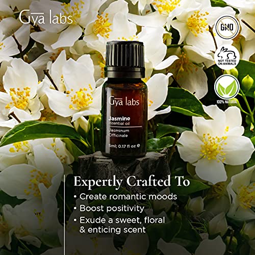 Aceite esencial de jazmín para el romance de Gya Labs (5 ml) - Aceite de jazmín puro de grado terapéutico - Perfecto para aromaterapia, cuidado personal y sueño - Uso en difusor o sobre la piel