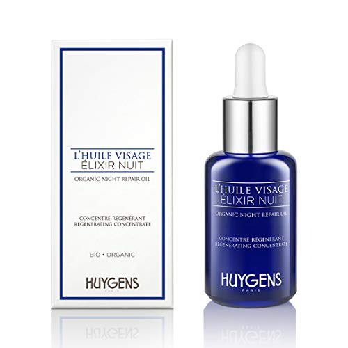 Aceite Facial Elixir Noche Ecológico HUYGENS - Serum de Noche 100% Natural - Concentrado Regenerador Perfeccionador de la Piel - Vegano - 30mL