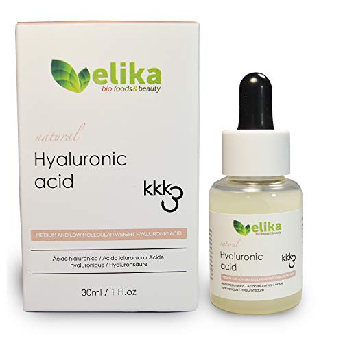 Ácido Hialurónico puro “Koko” de Elikafoods®. Sérum facial hyaluronic 3K, triple efecto antiedad, ultrahidratante y reafirmante, prevención antienvejecimiento. Indicada para todo tipo de piel, 30ml.