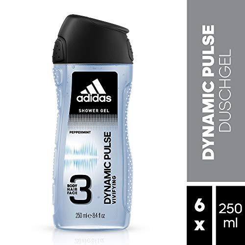 adidas Dynamic Pulse - Gel de ducha 3 en 1 para hombre con efecto revitalizante para cuerpo, cara y cabello, 6 unidades (250 ml)