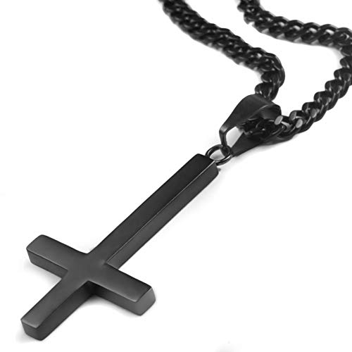 Adramata 24 pouces En Acier Inoxydable Croix Collier Hommes Femmes Religieux Inversé Croix Pendentif Longue Chaîne Collier Réglable