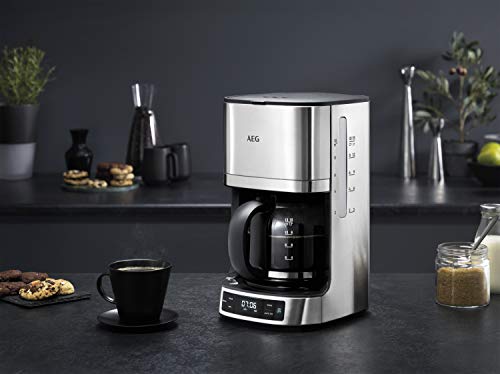 AEG Cafetera KF 7700 / temporizador programable / pantalla LCD / función aroma / llenado fácil / pantalla de nivel de agua y dosificación de café / 1.375 l / acero inoxidable cepillado