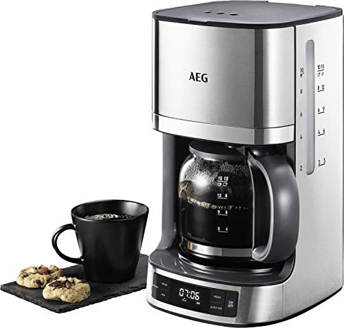 AEG Cafetera KF 7700 / temporizador programable / pantalla LCD / función aroma / llenado fácil / pantalla de nivel de agua y dosificación de café / 1.375 l / acero inoxidable cepillado