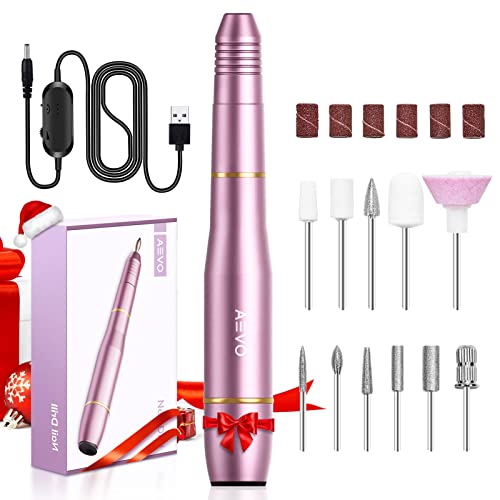 AEVO Torno para Uñas, Lima Eléctrica Profesional, Kit de Manicura, Velocidad Ajustable 20000 RPM, 11 Brocas y 36 Bucles de Lija, Torno Portátil para Uñas, Manicura y Pedicura, Reparación Uñas, Rosa