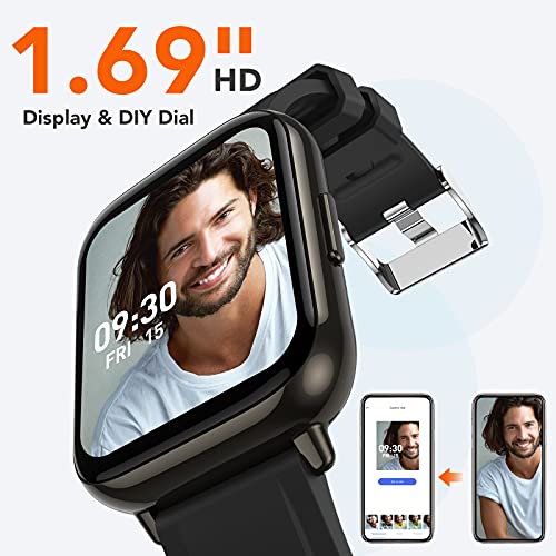 AGPTEK Reloj Inteligente, 1.69'' Smartwatch Deportivo Impermeable IP68 con SpO2 Oxígeno en Sangre Monitor de Frecuencia Cardíaca, Sueño Podómetro y Calorías para Hombre y Mujer, Negro