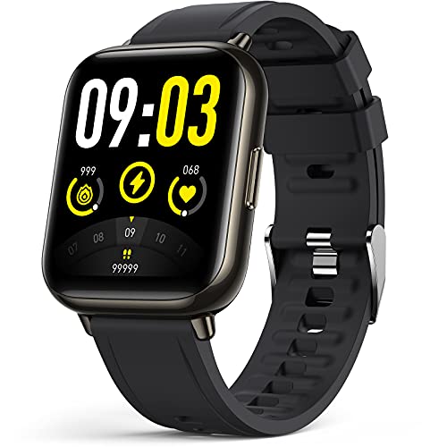 AGPTEK Reloj Inteligente, 1.69'' Smartwatch Deportivo Impermeable IP68 con SpO2 Oxígeno en Sangre Monitor de Frecuencia Cardíaca, Sueño Podómetro y Calorías para Hombre y Mujer, Negro