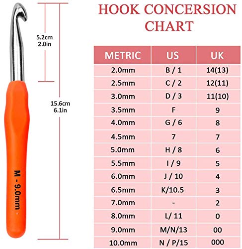 Agujas de Ganchillo, 14 Pzs ErgonóMico Suave Antideslizante Mangos De Goma Juego De Agujas De Tejer con Estuche, Ideal para Cualquier Tipo De PatróN E Hilado - 2Mm~10Mm, Regalo para Mujer