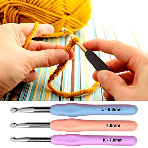 Agujas de Ganchillo, 14 Pzs ErgonóMico Suave Antideslizante Mangos De Goma Juego De Agujas De Tejer con Estuche, Ideal para Cualquier Tipo De PatróN E Hilado - 2Mm~10Mm, Regalo para Mujer