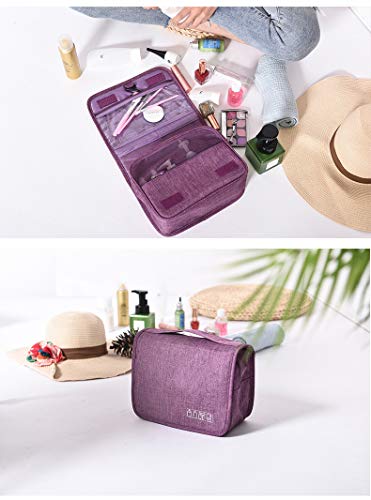 AhGuwa - Neceser de Viaje con Gancho Colgante, Bolsa de Aseo Impermeable, Gran Capacidad, Neceser Maquillaje Grande para Viaje. Organizador Cosmético. Bolsa de Maquillaje Portátil. Púrpura