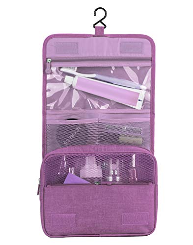 AhGuwa - Neceser de Viaje con Gancho Colgante, Bolsa de Aseo Impermeable, Gran Capacidad, Neceser Maquillaje Grande para Viaje. Organizador Cosmético. Bolsa de Maquillaje Portátil. Púrpura