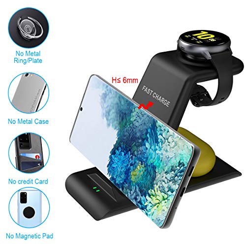 Aimtel Mejorada Cargador inalámbrico 3 en 1,estación de Carga para Samsung Galaxy Watch 4/3,Active 2/1/Galaxy S22/S21/S20/S10/Note 20/10/9/8/Z Flip /3 Fold 3/Buds(2,Pro,+,Live) Dispositivo múltiple