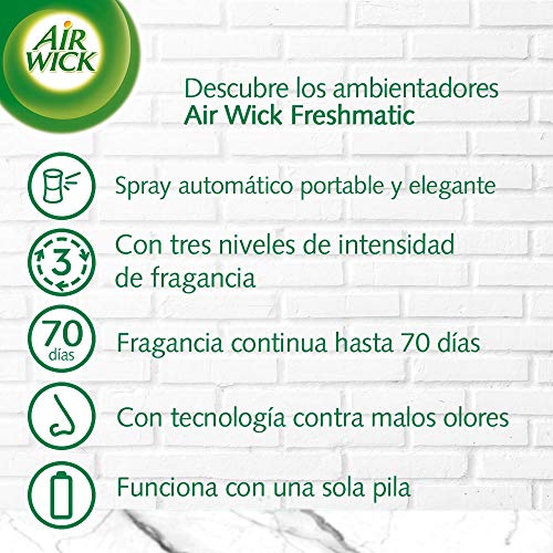 Air Wick Freshmatic - Recambio de Ambientador Spray Automático, Esencia para Casa con Aroma A, Negro, Lirio de Luna y Satén de Seda
