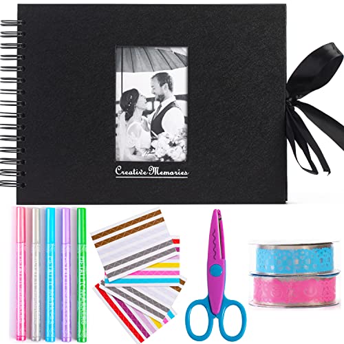 Álbum de fotos para álbumes de recortes Inicia, 80 páginas, kit con tijeras y 216 esquinas de fotos más 2 rollos de cintas de encaje, perfecto para regalos o para ti mismo.