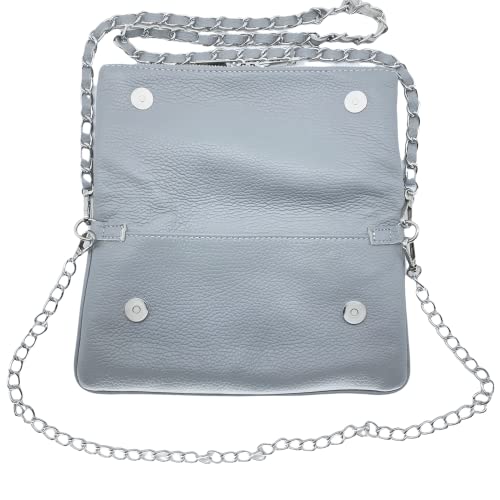 ALEXANDER MILANO Bolso Bandolera Mujer con Doble Cadena en Piel Cuero Made in Italy Diario con Bolsillo Interior y Trasero Crossbody Casual Cruzado para Viaje (Gris)