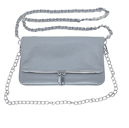 ALEXANDER MILANO Bolso Bandolera Mujer con Doble Cadena en Piel Cuero Made in Italy Diario con Bolsillo Interior y Trasero Crossbody Casual Cruzado para Viaje (Gris)