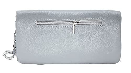 ALEXANDER MILANO Bolso Bandolera Mujer con Doble Cadena en Piel Cuero Made in Italy Diario con Bolsillo Interior y Trasero Crossbody Casual Cruzado para Viaje (Gris)