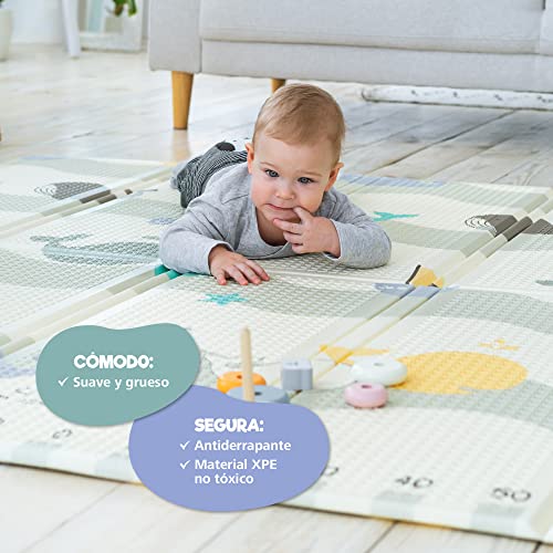 Alfombra Infantil de Juegos 180x200x1,5cm - Alfombra Bebe XXL Reversible - Lado Niños y Lado Adultos - Parque Infantil Bebe Espuma Gruesa - Plegable e Impermeable - Certificado CE sin Producto tóxico