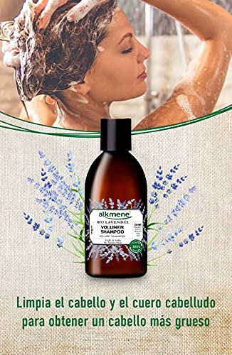 alkmene Champú voluminizador con lavandaorgánica - champu para cabellos finos - Shampoo vegano sin silicona, parabenos ni SLS y SLES (3x 250 ml)