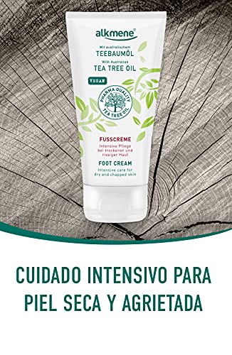 alkmene crema de pies con aceite de árbol de té australiano - cuidado intensivo para pies secos y agrietados - crema vegana sin siliconas ni parabenos - crema de pies 2x 100 ml