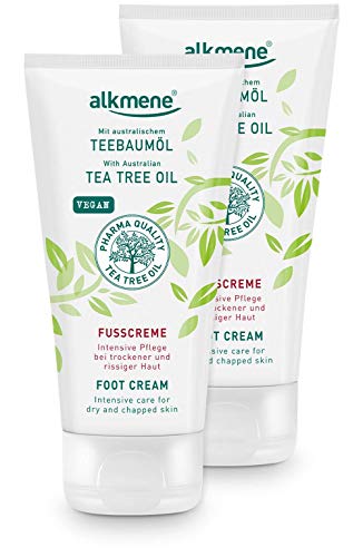 alkmene crema de pies con aceite de árbol de té australiano - cuidado intensivo para pies secos y agrietados - crema vegana sin siliconas ni parabenos - crema de pies 2x 100 ml