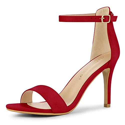 Allegra K Women's Suede Ankle Strap High Stiletto Heels Sandals Red US 7.5/UK 5.5/EU 38