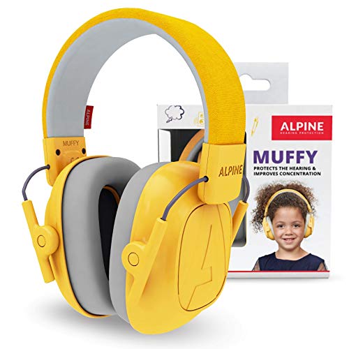 Alpine Muffy Protectores de Oído para Niños - Cascos Antiruido para niños de hasta 16 años - Cascos de Insonorización diseñados niños - Cómoda protección auditiva - sujeción ajustable - Amarillo