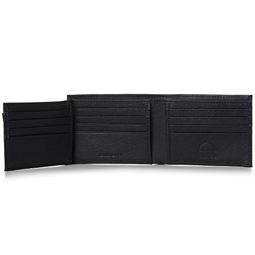 alpine swiss Billetera de cuero Spencer para hombre con protección RFID, 2 ventanas de identificación, sección de factura dividida, viene en caja de regalo, color negro