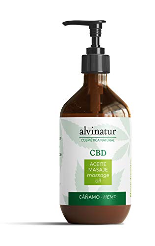 ALVINATUR - Aceite masaje CBD 250ml, Corporal, Masajes relajantes y musculares, Con aceites esenciales, Botella con dosificador