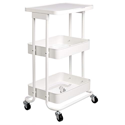 Amazon Basics - Carrito de cocina, de metal, de dos alturas, con repisa, blanco