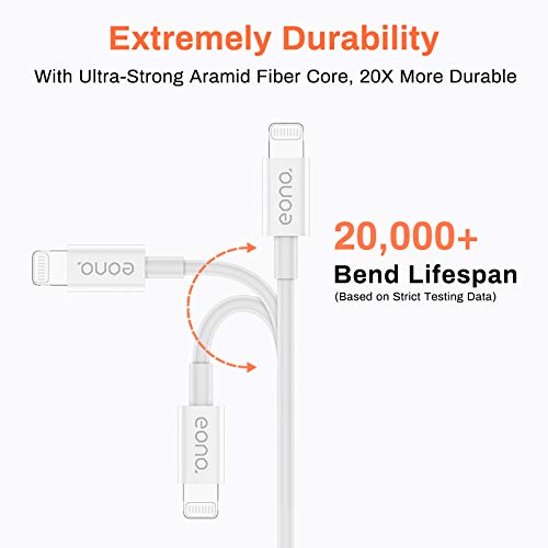 Amazon Brand – Eono Cable Lightning Cable Cargador de iPhone - Certificado MFi de Apple 3.3ft 1m iPhone Cable de C89 Carga Rápida para iPhone 13 12 11 XS MAX X XR 8 7 6s 6 SE, iPad, iPod-Blanco